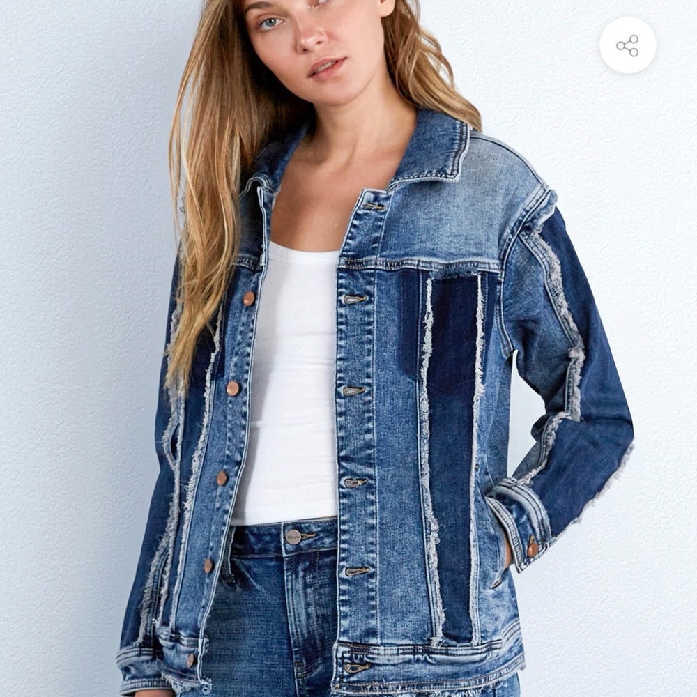 Wash Lab Raw Utility Denim Jacket | Distressed Two-Tone Denim